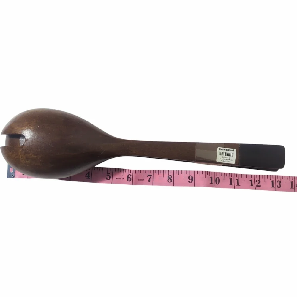 Crate & Barrel Two Tone Wood Black Salad Server Spoon Set
